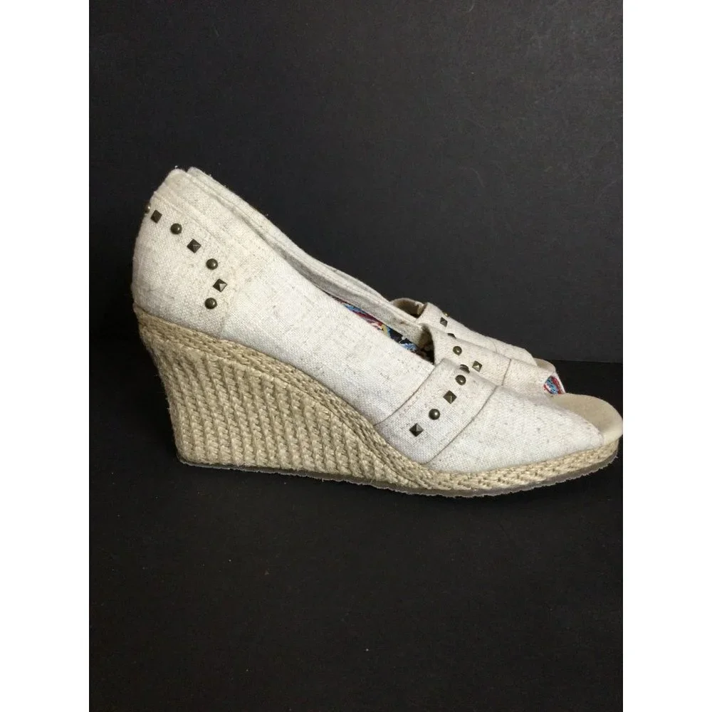 Skechers Women's Espadrille Open Toe Wedge Heel Platform Sandal Slip On Size 8.5